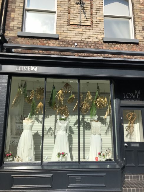 Love Bridal Shop front with the gold leaf display